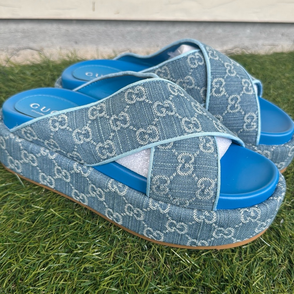Gucci Blue Platform Sandals